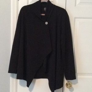 Bobeau 1X Black Ribbed Draped Cardigan